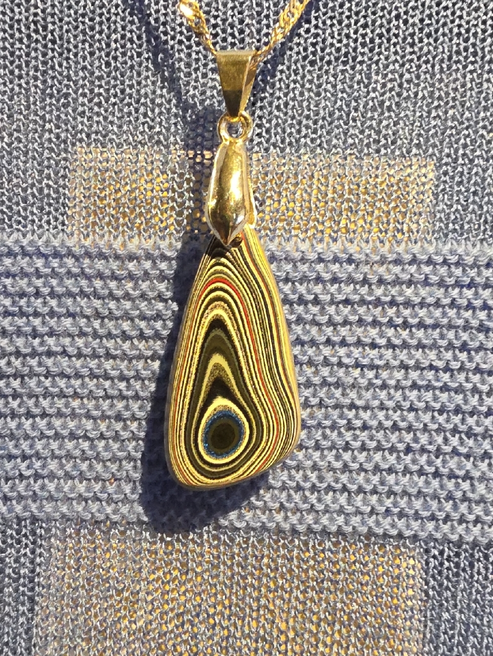 Fordite Multicolor Teardrop Pendant Necklace With Sterling Necklace